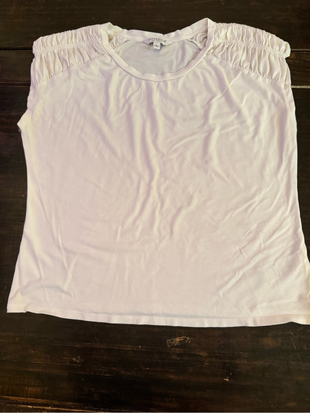 Liverpool White Ruched Shoulder Short Sleeve Tee